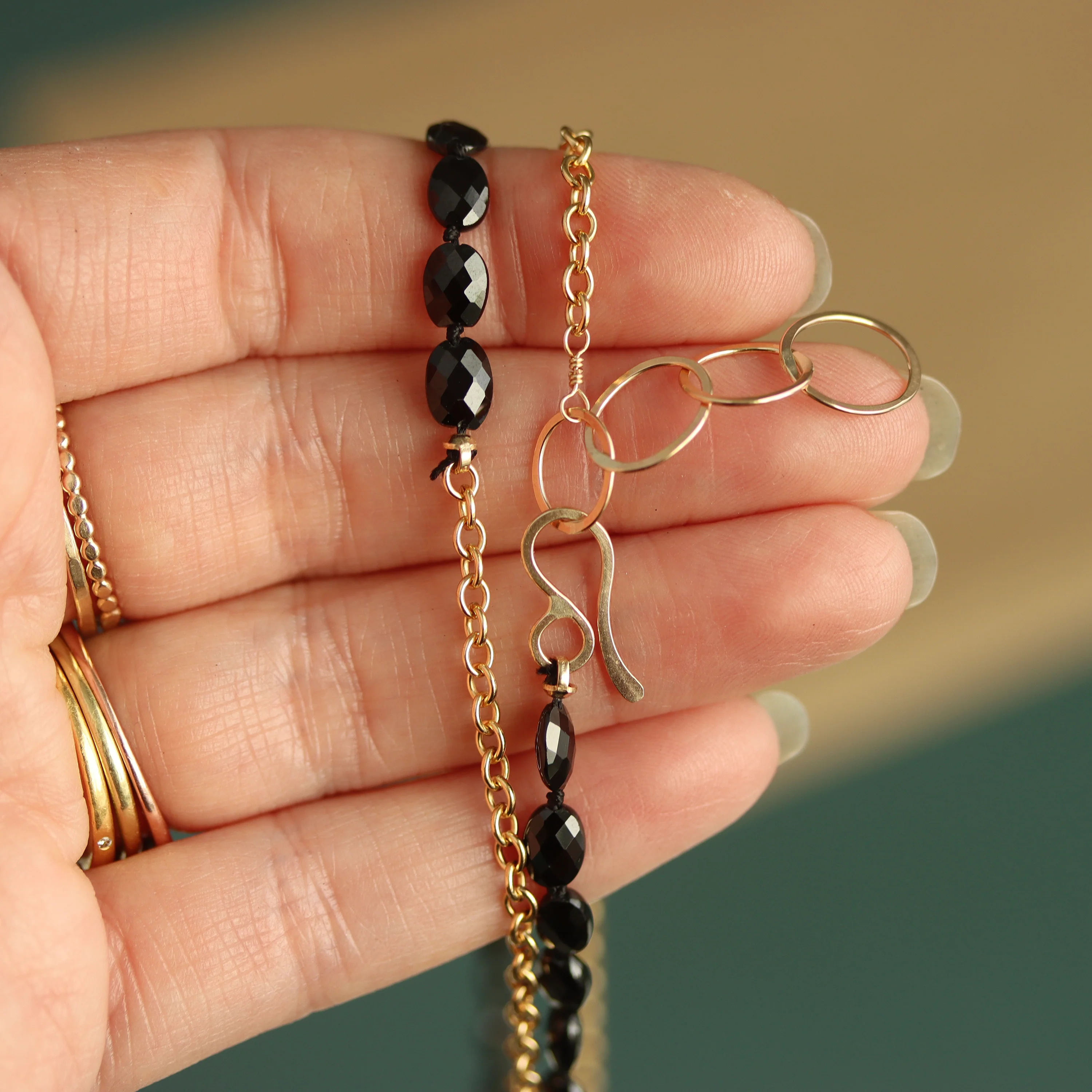 Black Spinel and Gold Fill Chain Wrap Necklace - Image 3