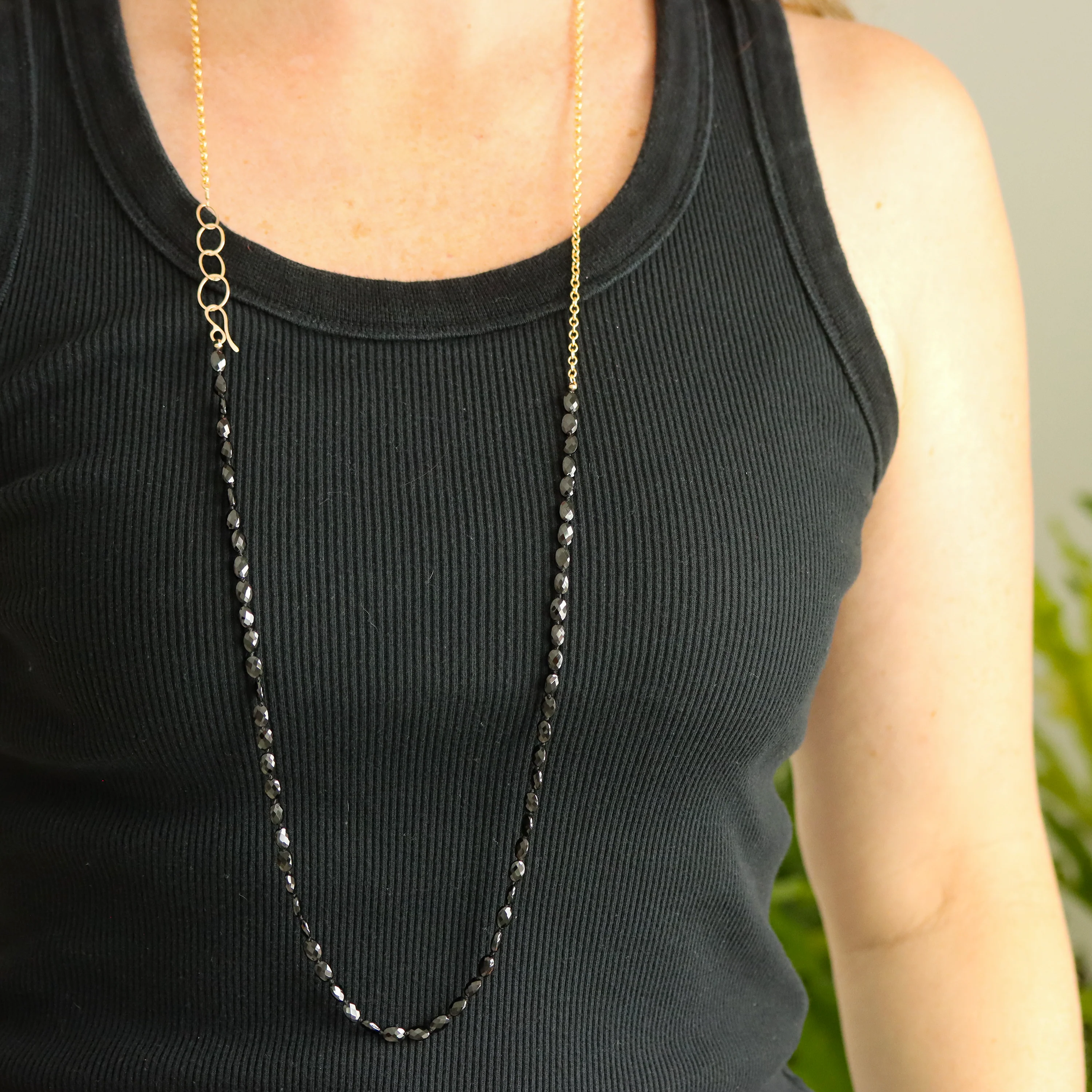 Black Spinel and Gold Fill Chain Wrap Necklace - Image 4